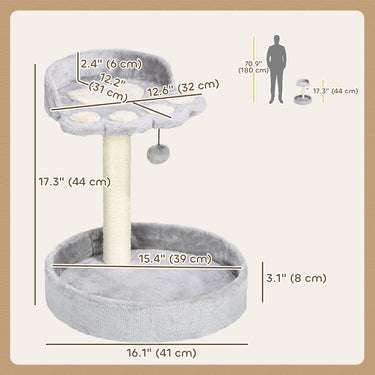PawHut 17" Small Cat Tree, Cat Tower with Sisal Scratching Post, Dangling Ball, Bed, Kitten Activity Centre, Light Grey