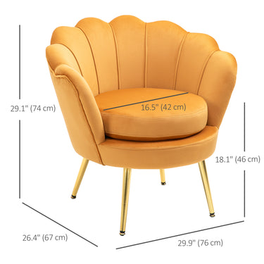 HOMCOM Modern Accent Chair, Velvet-Touch Fabric Leisure Club Chair with Gold Metal Legs for Bedroom, Yellow