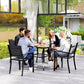 Outsunny Outdoor Dining Table for Four, Patio Table with Parasol Hole, Square Garden Table with Slatted Metal Plate Top, for Backyard, Poolside, Black