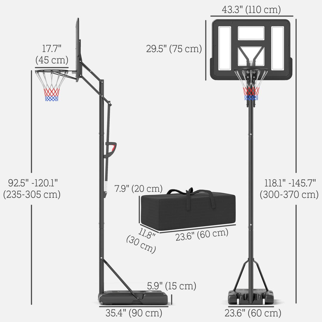 Soozier 7.7-10ft Portable Basketball Hoop, Basketball Goal with Free Weight, Wheels, 43" Backboard and Fillable Base