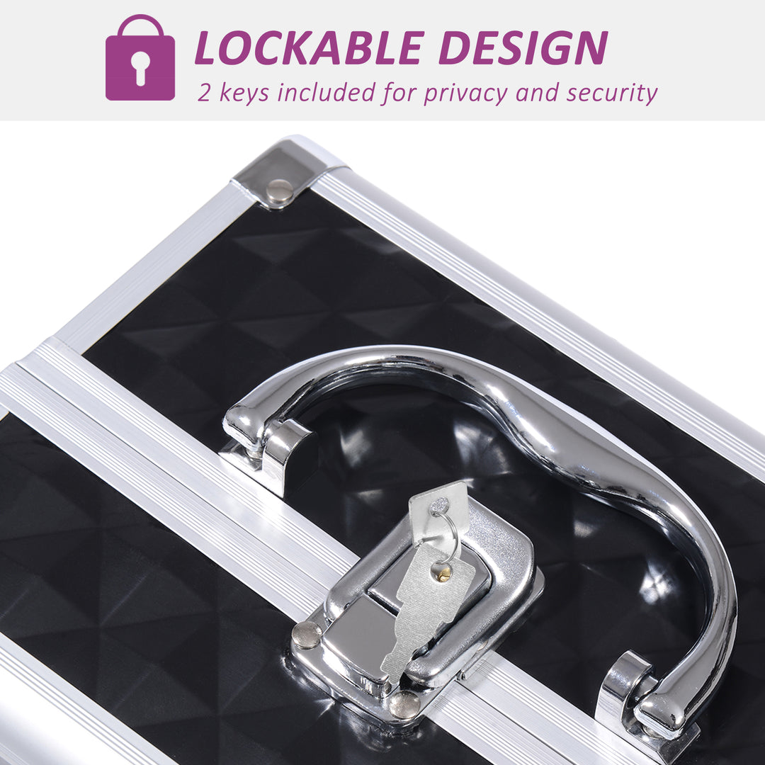 HOMCOM 3 Tier Diamond Texture Makeup Case Train Case Cosmetic Organizer with Mirror, Pink