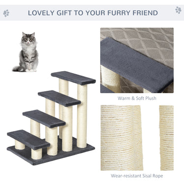 PawHut Cat Trees 4 Tier Pet Stairs Dog Cat 4 Steps Kitty Scatching Post Cat Scratch Furniture Dark Grey