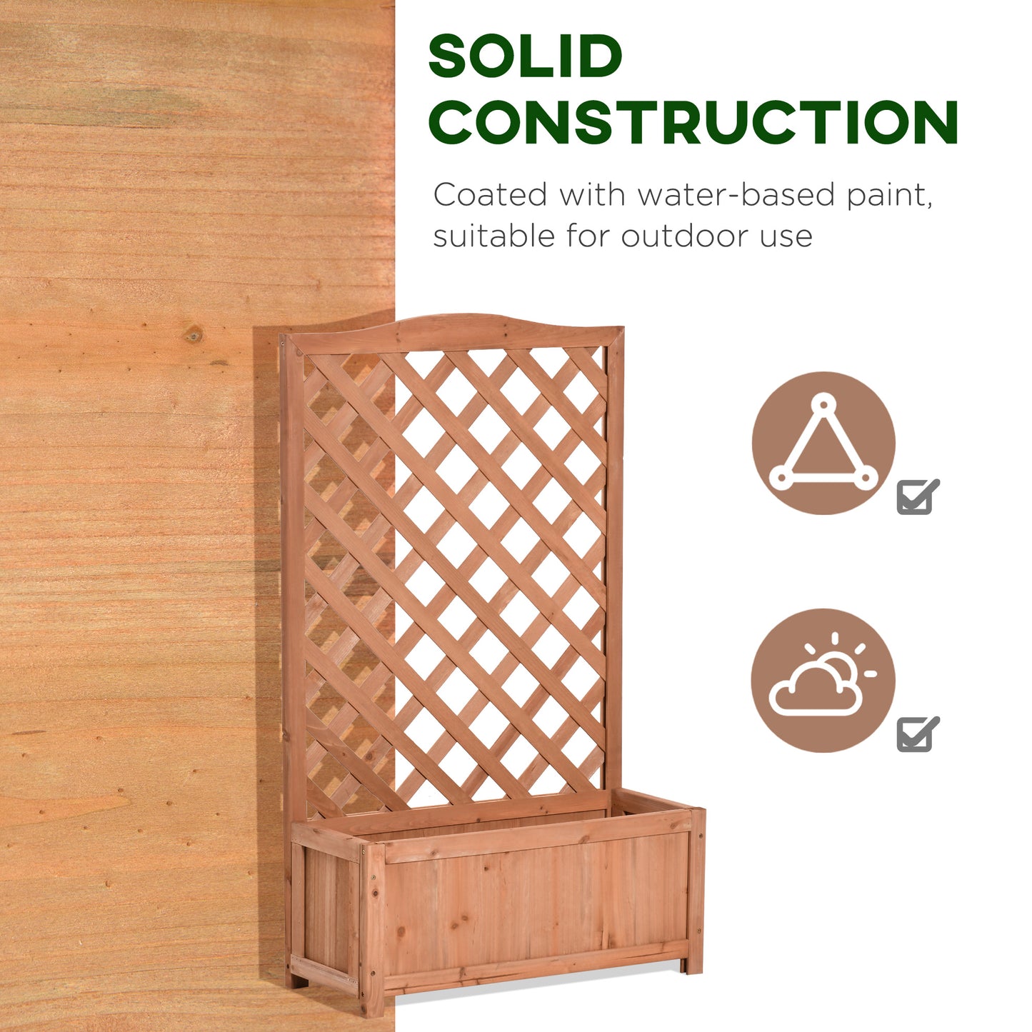Outsunny Wood Planter with Trellis for Vine Climbing, Raised Garden Bed to Grow Vegetables for Backyard, 28" x 11" x 46", Brown
