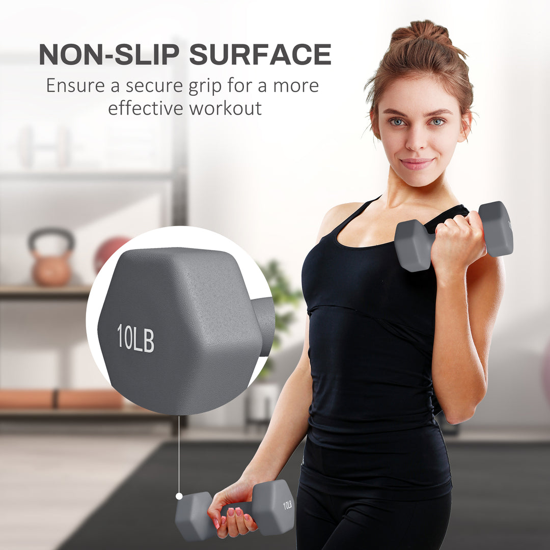 Soozier 2 x 10LBS Hexagonal Dumbbells, Set of 2 Weights with Non-Slip Grip for Home Gym Workout