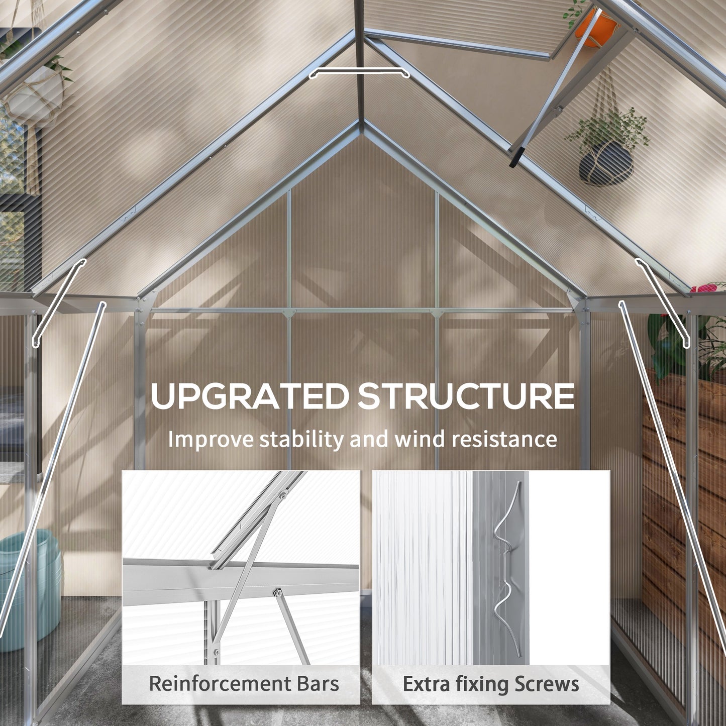 Outsunny 6' x 6' Walk-In Greenhouse, Polycarbonate Greenhouse with Sliding Door, Window, Aluminium Frame, Foundation, Silver