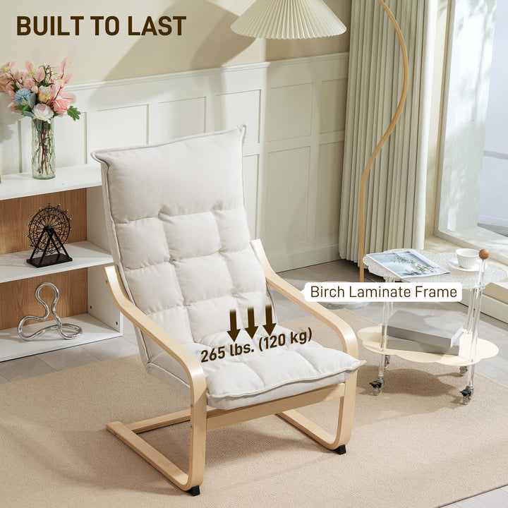 HOMCOM Modern Armchair, Upholstered Accent Chair with Curved Leg and Arm, Leisure Lounge Chair for Living Room, Light Grey