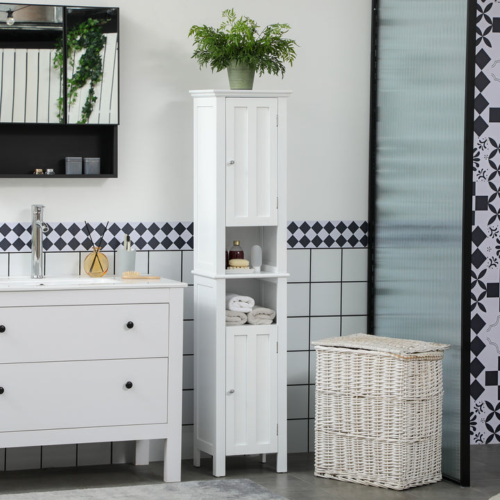 kleankin Bathroom Cabinet, Freestanding Linen Cabinet with Open Shelves, 13.8" x 11.8" x 62.4", White