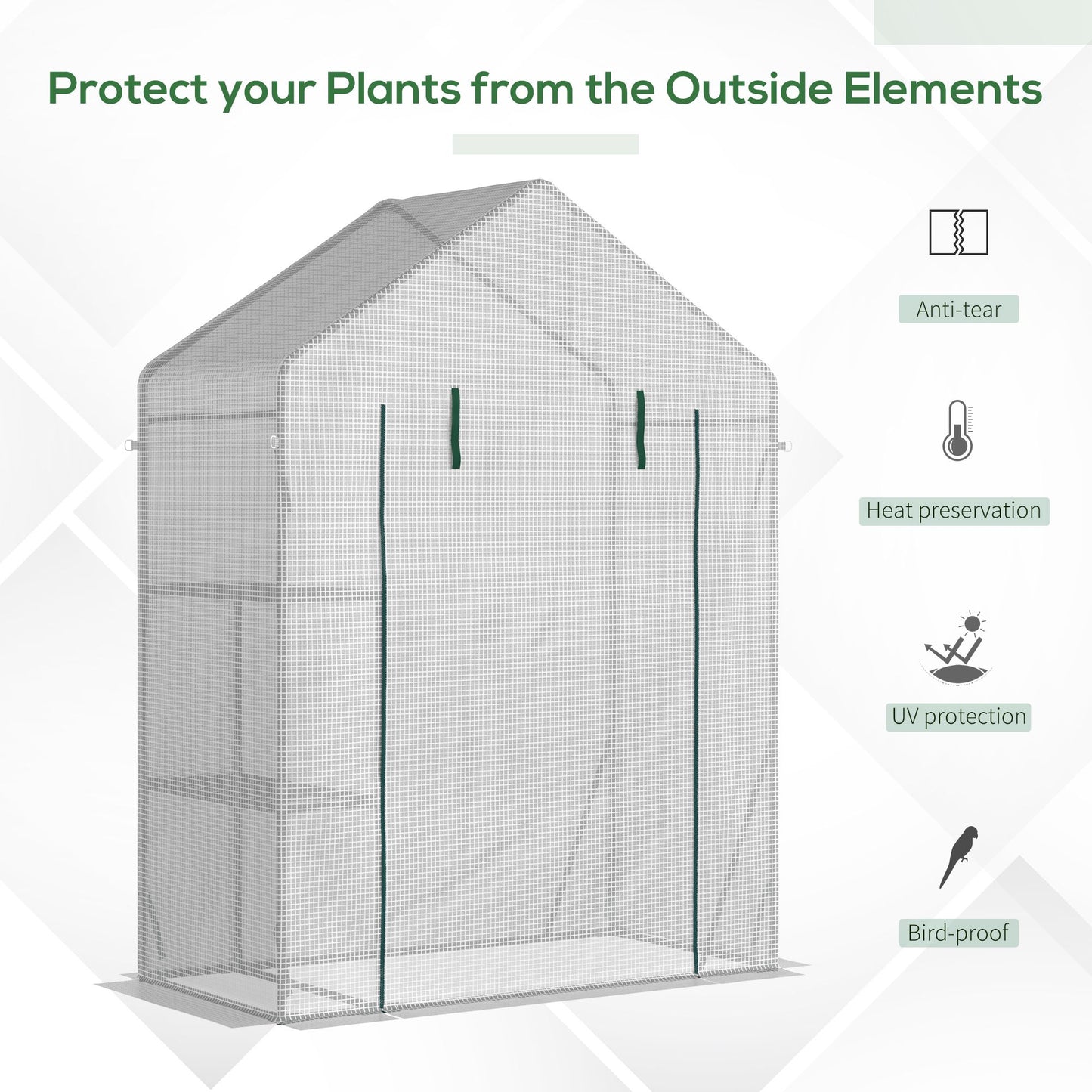 Outsunny 55" x 28" x 75" Walk-in Greenhouse Portable Garden Plant Flower Seed Warm House with 4 Shelves Outdoor Plant Growth Hot House PE Cover Green