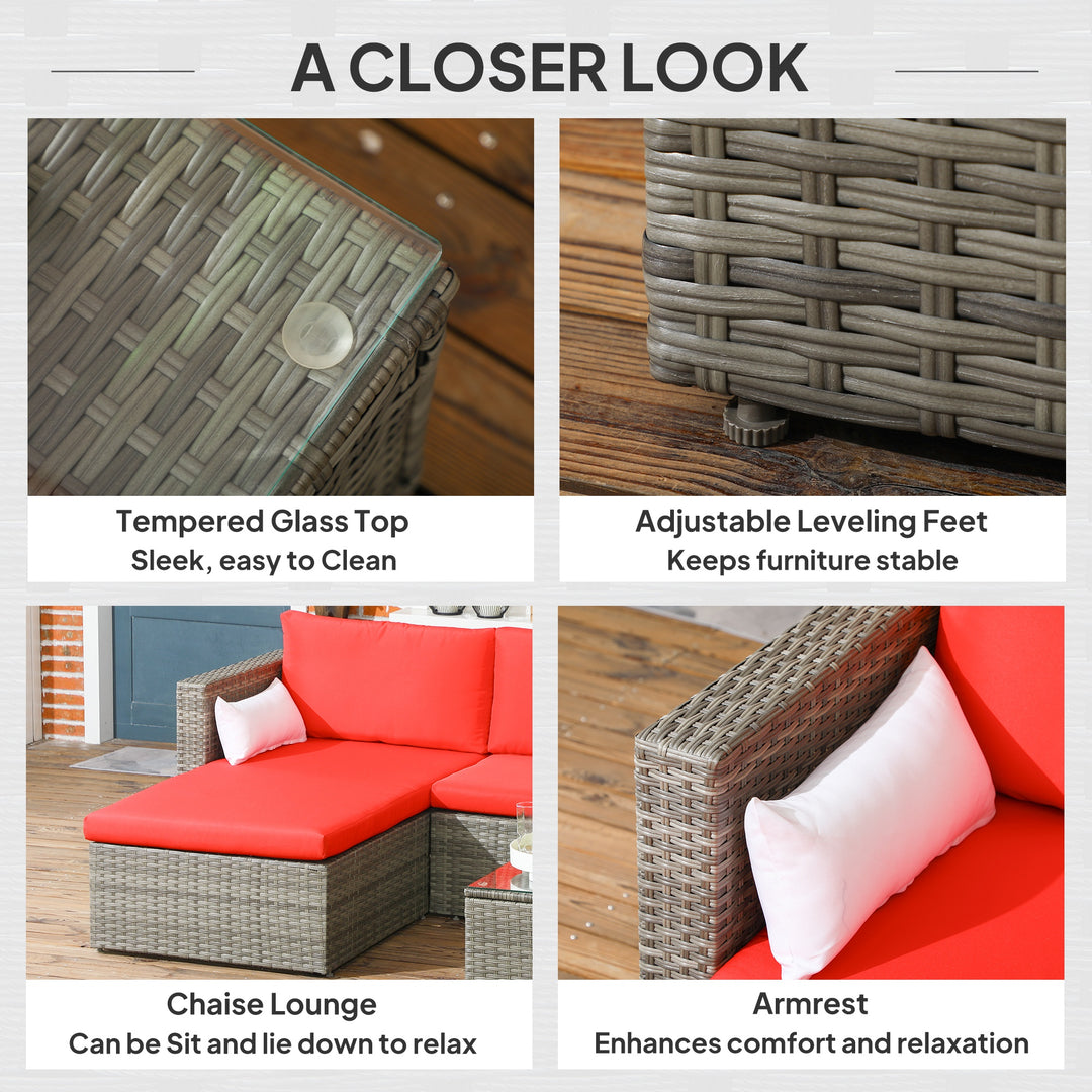 Outsunny 3pcs Modern Rattan Sofa Set, Wicker Patio Furniture Set with Coffee Table, Cushions, Pillows