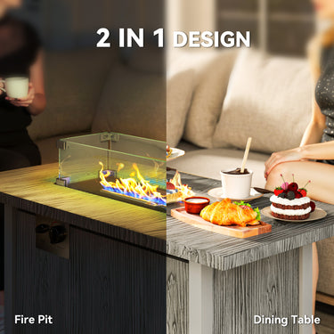 Outsunny 50,000 BTU Gas Fire Pit Table with Cover and Glass Screen, Grey