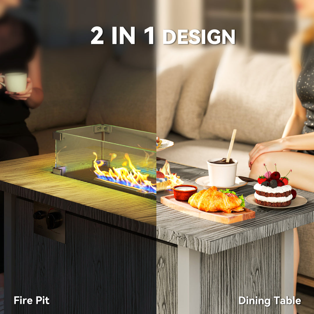 Outsunny 50,000 BTU Gas Fire Pit Table with Cover and Glass Screen, Grey
