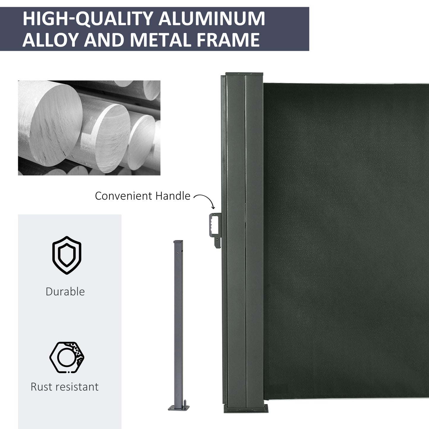 Outsunny Double Retractable Side Awning, 236" x 63" Outdoor Privacy Wall, Patio Screen for Garden, Balcony, Backyard, Grey