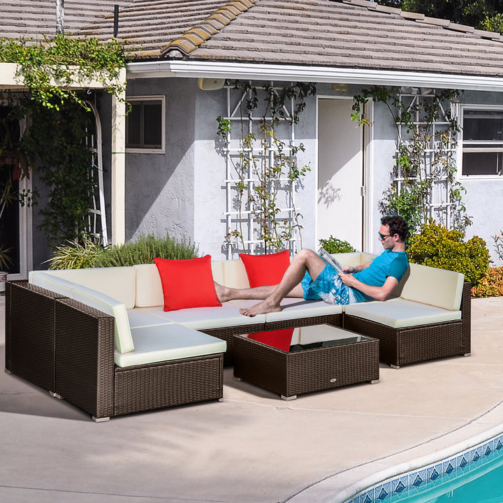 Outsunny 7-Piece Patio Furniture Sets Outdoor Wicker Conversation Sets All Weather PE Rattan Sectional Sofa, Grey