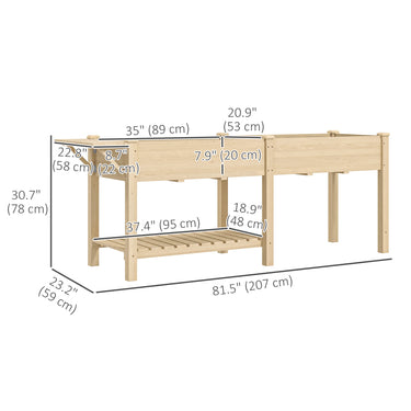 Outsunny Raised Garden Bed, Wood Planter Box with Side Table, Bottom Shelf, Bed Liners and Drainage Holes, Natural