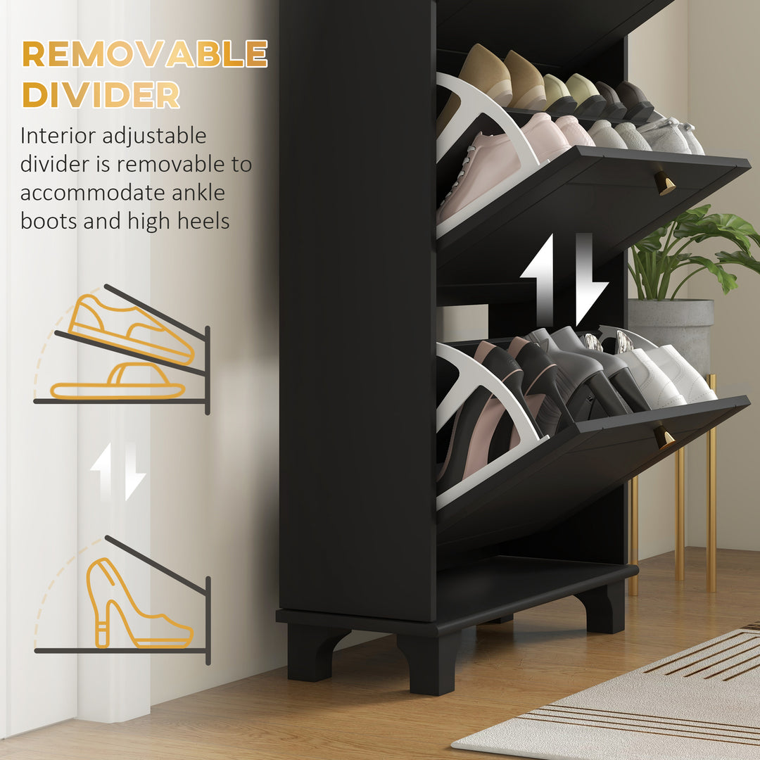 HOMCOM Narrow Shoe Storage with 3 Flip Drawers and Adjustable Shelves, Shoe Cabinet Organizer for 12 Pairs of Shoes, White