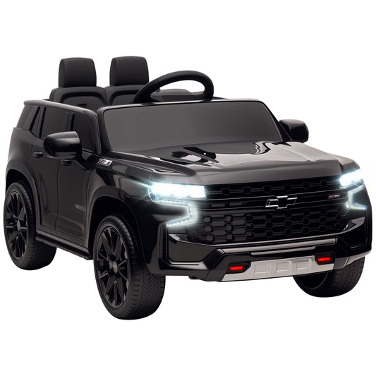 Aosom Licensed Chevrolet Tahoe Kids Ride on Car, 12V 7AH Toddler Electric Car with Parent Remote Control, 3 Speeds, Spring Suspension, LED Light, Horn, Music, Black