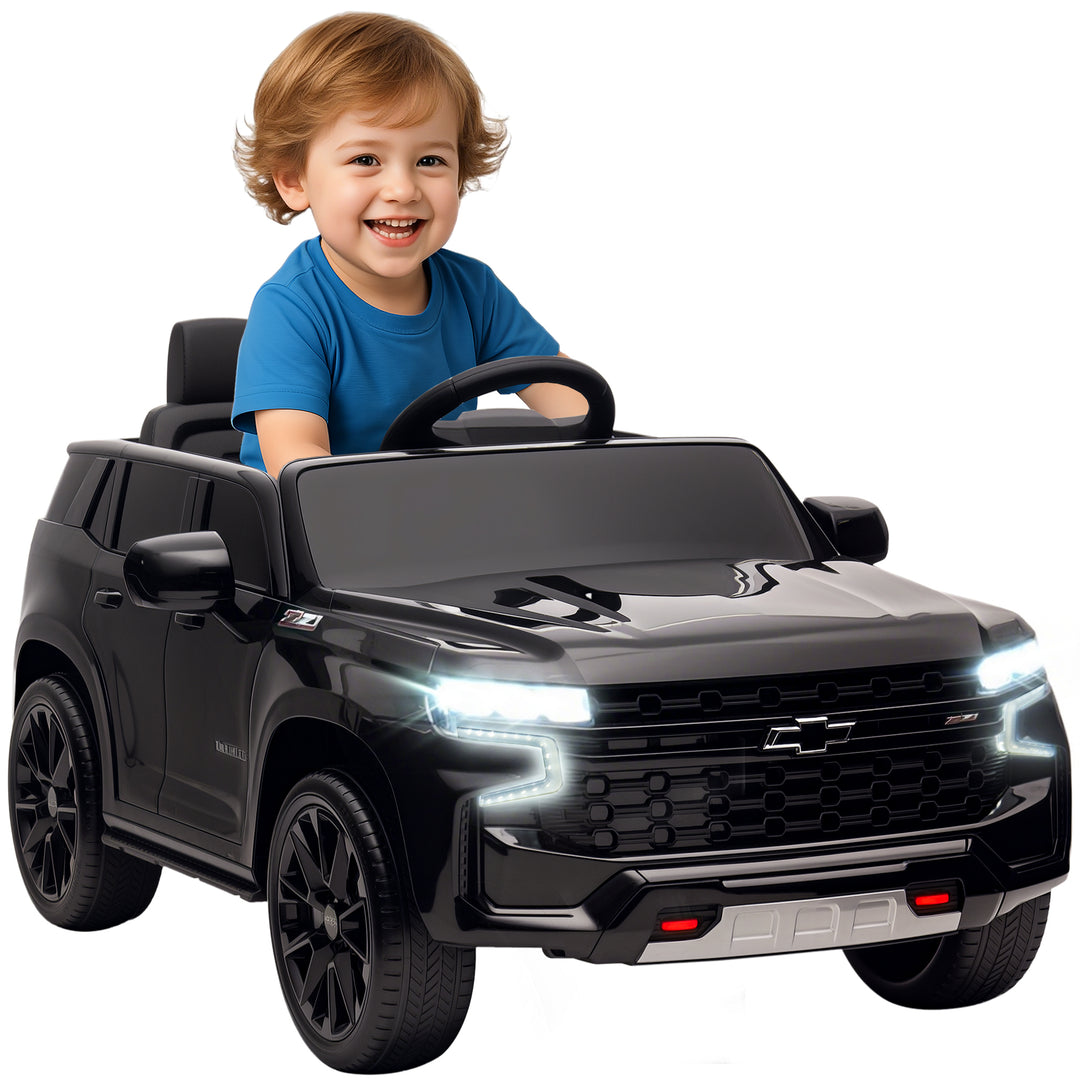 Aosom Licensed Chevrolet Tahoe Kids Ride on Car, 12V 7AH Toddler Electric Car with Parent Remote Control, 3 Speeds, Spring Suspension, LED Light, Horn, Music, Black