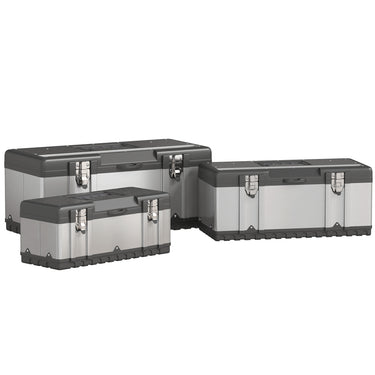 HOMCOM 3 Pieces Tool Box Set, Stainless Steel Toolbox with Tray, Handles, Latches, Tool Case for Workshop, Garage