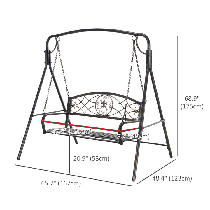 Outsunny 2 Seater Porch Swing Chair, Weather Resistant Outdoor Swing Seat with Metal Frame for Garden, Backyard, Lawn, Black