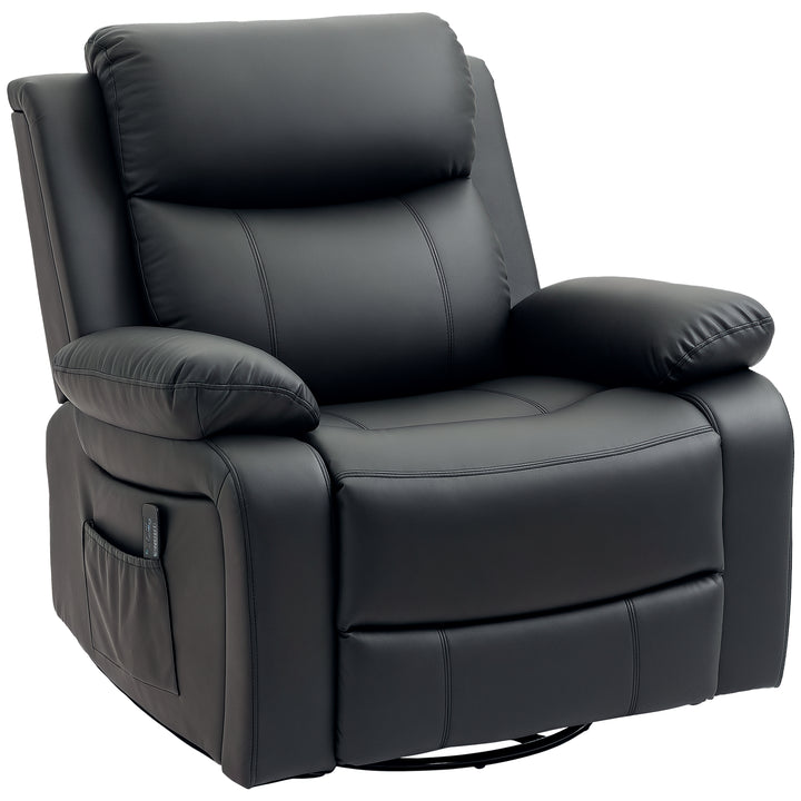 HOMCOM PU Leather Reclining Chair with Vibration Massage Recliner, Swivel Base, Rocking Function, Remote Control, Black