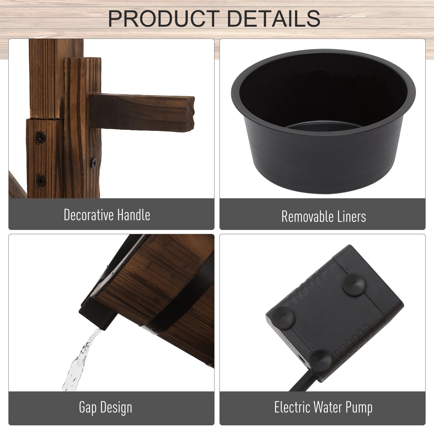 Outsunny Outdoor Waterfall Fountain w/ Pump Natural Wood Wishing Well Garden Decor, 22.5x22.5x47.25