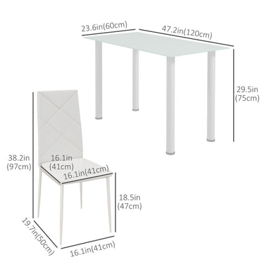 HOMCOM Modern Dining Table Set for 4, Space-Saving 5 Pieces Kitchen Table Set with Rectangle Table and Steel Frame, White