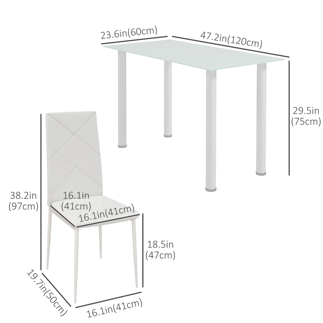 HOMCOM Modern Dining Table Set for 4, Space-Saving 5 Pieces Kitchen Table Set with Rectangle Table and Steel Frame, White