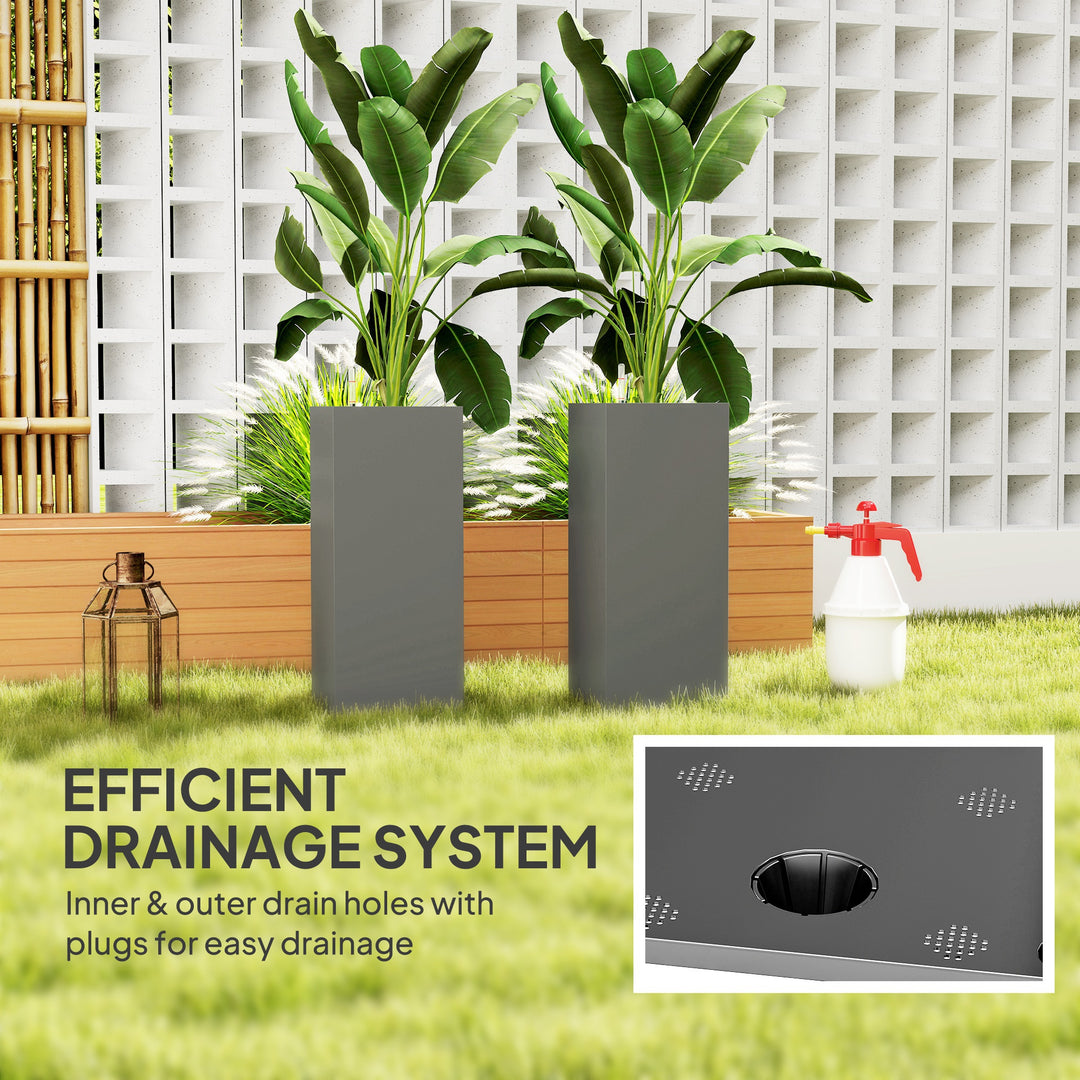 Outsunny 2 Pack Planter Box, 26 Inch Plastic Flower Pots with Water Level Indicator, Drainage Hole and Drain Plug, Dark Grey