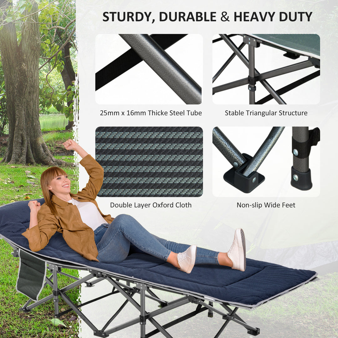 Outsunny Folding Camping Cot with Mattress & Pillow, Double Layer Oxford Heavy Duty Sleeping Cot with Carry Bag Light Grey