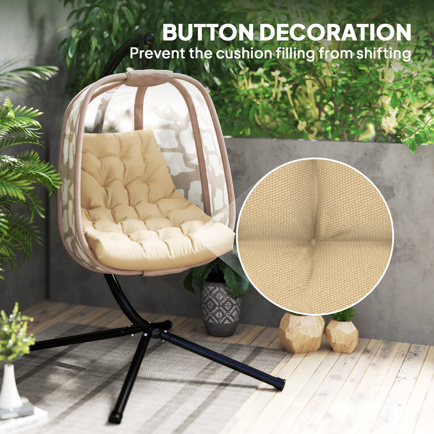 Outsunny Outdoor Swing Cushion, Tufted Patio Cushion Replacement for Garden Chair Egg Chair,  Indoor Outdoor Seat Cushion, Grey