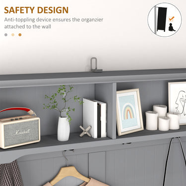 HOMCOM Coat Rack Shoe Bench, Hall Tree with Bench and Shoe Storage, Entryway Bench with 4 Hooks, 2 Drawers, 2 Shelves, Grey