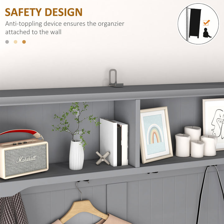 HOMCOM Coat Rack Shoe Bench, Hall Tree with Bench and Shoe Storage, Entryway Bench with 4 Hooks, 2 Drawers, 2 Shelves, Grey