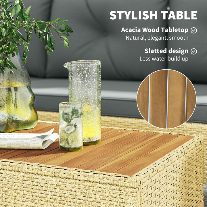 Outsunny 3 Piece Patio Furniture Set, L-Shaped Outdoor Furniture Conversation Set with Wood Top Coffee Table, Light Grey