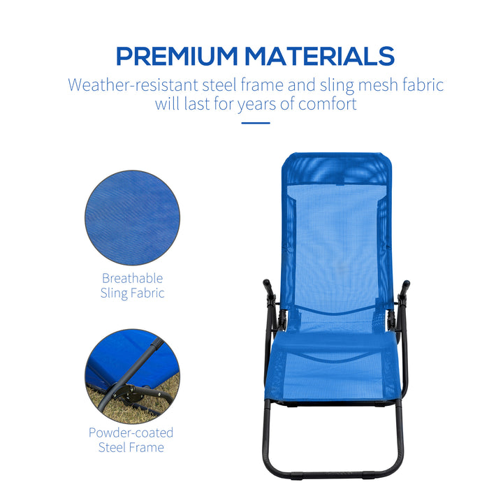 Outsunny Foldable Patio Lounge Chair, Outdoor Beach Lounger with Breathable Mesh Fabric, Zero Gravity Chair with Reclining, Footrests, and Armrests, for Garden, Pool, Blue