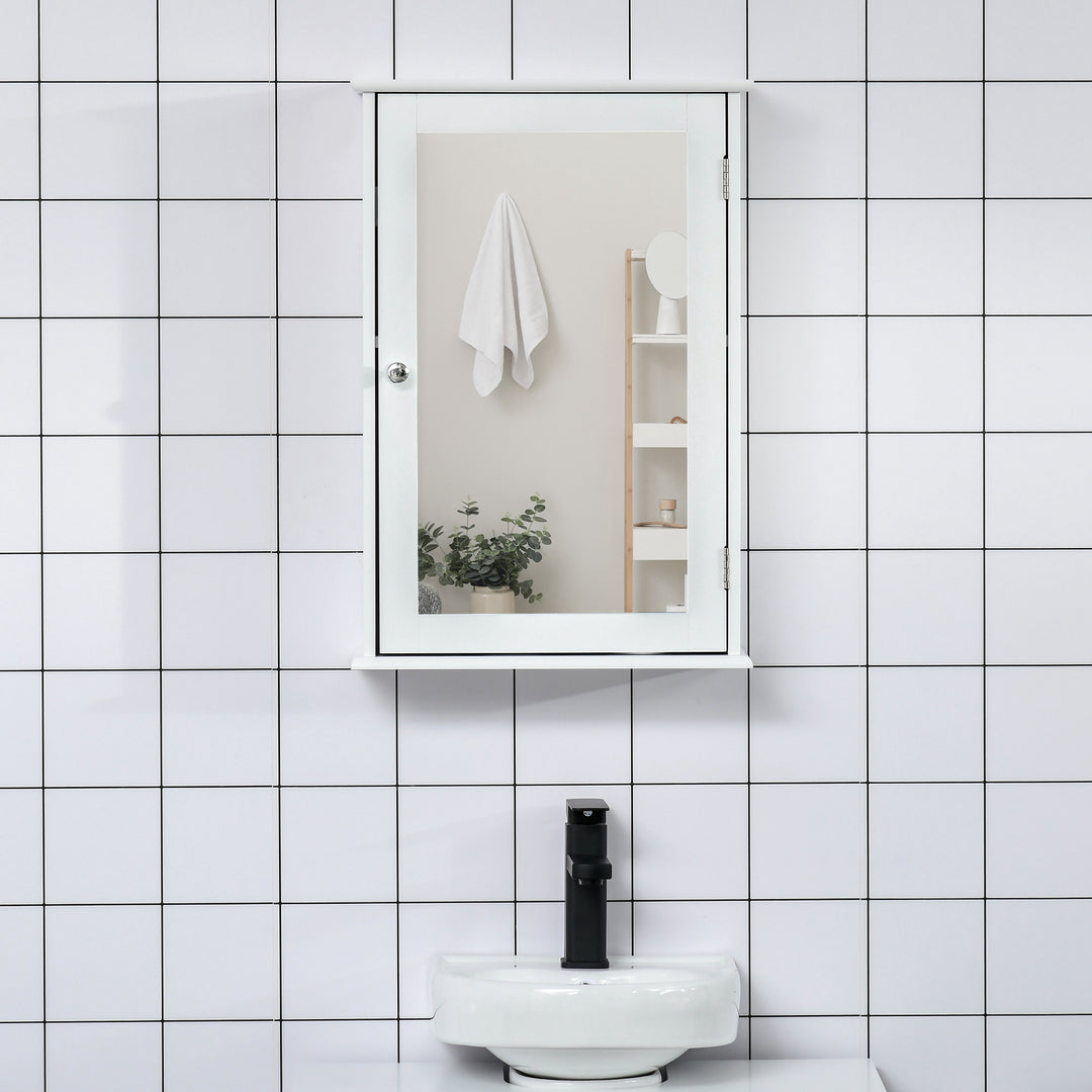 kleankin Bathroom Mirror Cabinet, Wall Mounted Medicine Cabinet with Door and Shelves, White