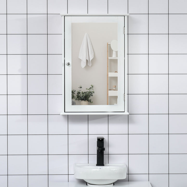 kleankin Bathroom Mirror Cabinet, Wall Mounted Medicine Cabinet with Door and Shelves, White