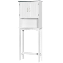 kleankin Modern Over The Toilet Storage Cabinet, Double Door Over Toilet Bathroom Organizer with Adjustable Shelf and Open Shelf, Space Saver, White