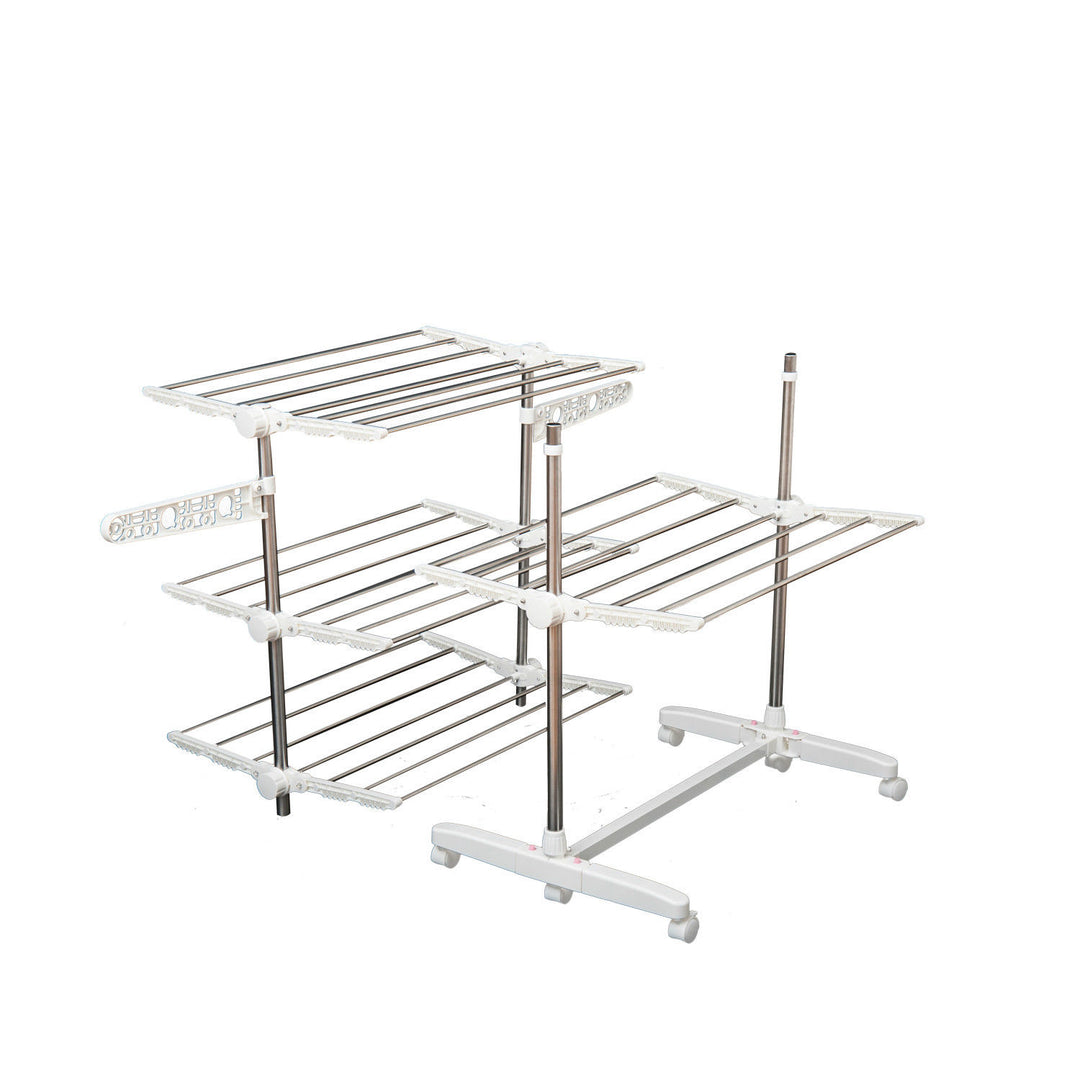 HOMCOM 4 Layers Folding Laundry Rack Stand Dryer Storage Towel Rack Rolling