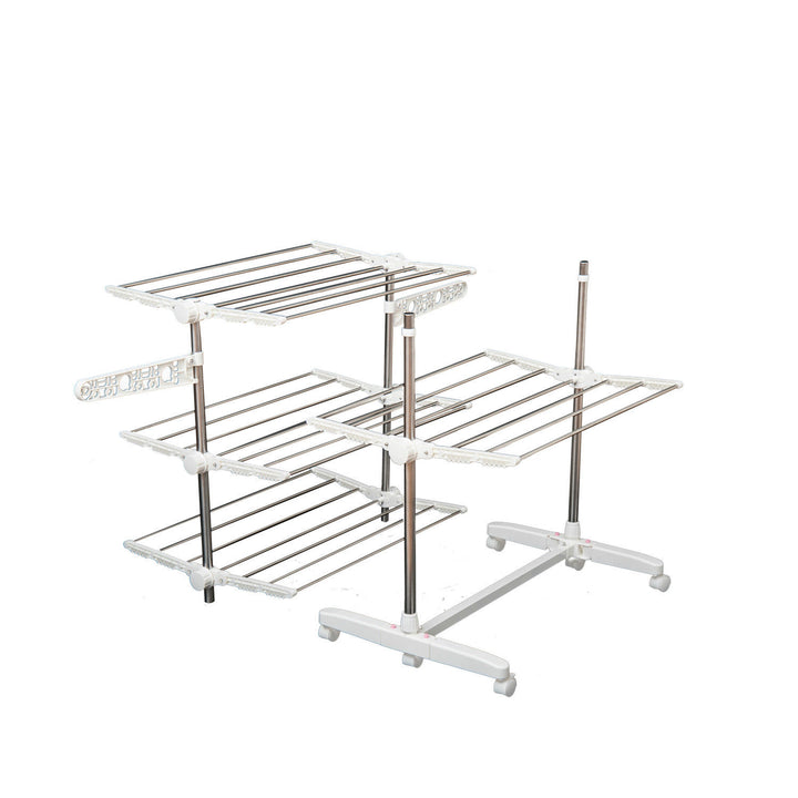 HOMCOM 4 Layers Folding Laundry Rack Stand Dryer Storage Towel Rack Rolling