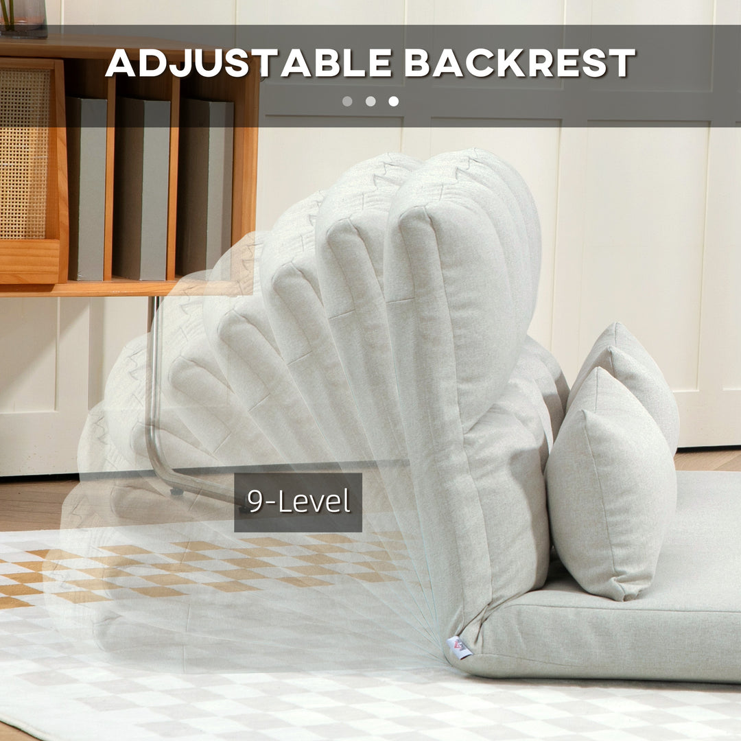 HOMCOM 51" Folding Floor Sofa, Foldable 2-Seater Lazy Sofa Sleeper Bed, Adjustable Linen Floor Couch with 9-position Backrest, 2 Pillows and Wide Seat for Living Room, Grey