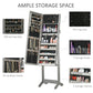 HOMCOM Lockable Jewelry Armoire with LED Light, Standing Mirror with Storage for Bedroom Dressing Room, Grey