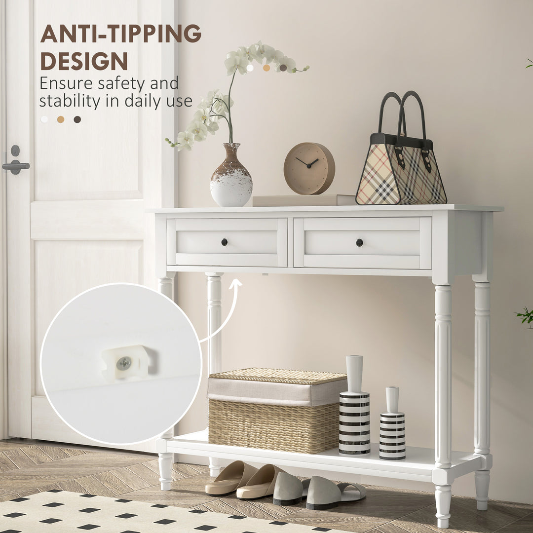 HOMCOM Hallway Console Table, Modern Entryway Table with 2 Drawers, Storage Shelf, Turned Legs for Living Room, Bedroom, Black