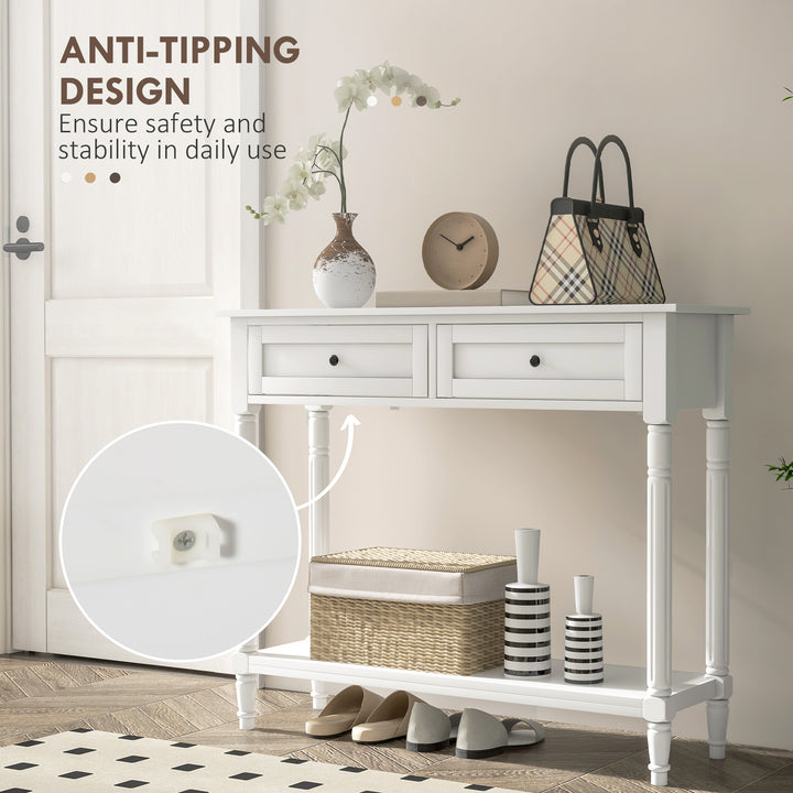 HOMCOM Hallway Console Table, Modern Entryway Table with 2 Drawers, Storage Shelf, Turned Legs for Living Room, Bedroom, Black