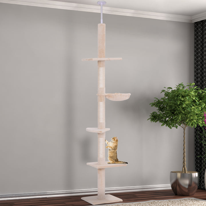 PawHut 8.5ft Cat Climbing Tree 5-Tier Kitty Activity Center with Scratching Post Brown and White