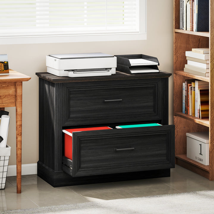 HOMCOM Lateral Filing Cabinet, Farmhouse File Cabinet with 2 Silent Drawers for Letter/A4/Legal Size Files, White
