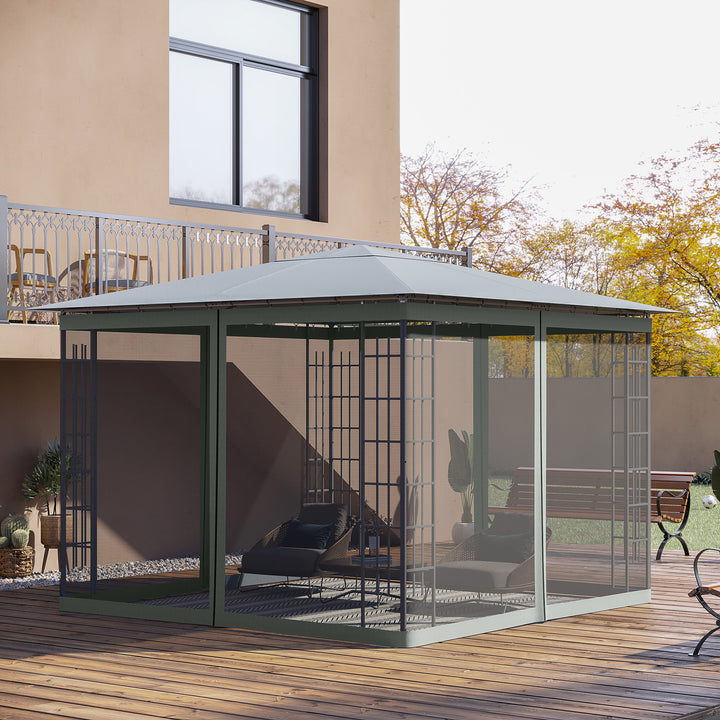 Outsunny Replacement Mosquito Netting for Gazebo 10' x 10' Black Screen Walls for Canopy with Zippers for Parties and Outdoor Activities, Dark Grey