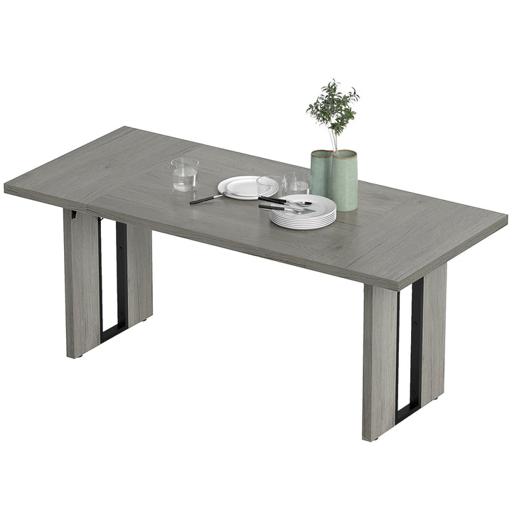 HOMCOM Industrial Kitchen Table for 8, 71" Rectangular Dining Table with Thick Tabletop for Dining Room, Grey Wood Finish