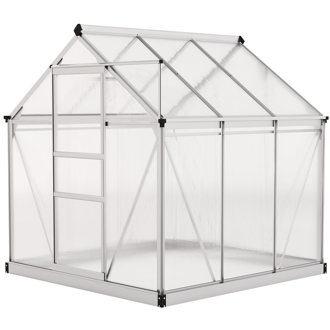 Outsunny 6.2' x 6.3' x 6.6' Clear Polycarbonate Greenhouse, Large Walk-In Green House Garden, Plants Grow, Galvanized Sheet  Frame w/ Slide Door