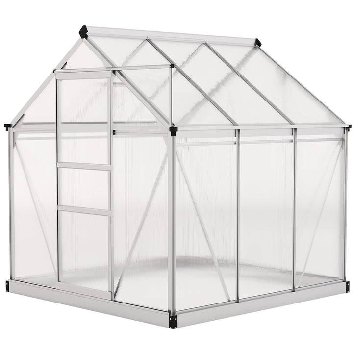 Outsunny 6.2' x 6.3' x 6.6' Clear Polycarbonate Greenhouse, Large Walk-In Green House Garden, Plants Grow, Galvanized Sheet  Frame w/ Slide Door