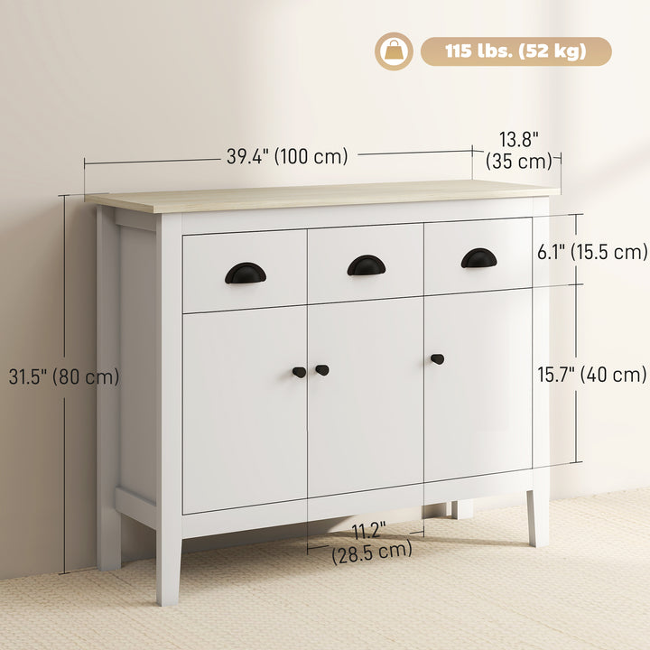 HOMCOM Sideboard Buffet Cabinet, 40" Kitchen Coffee Bar Cabinet with 3 Drawers and 2 Adjustable Shelves, White